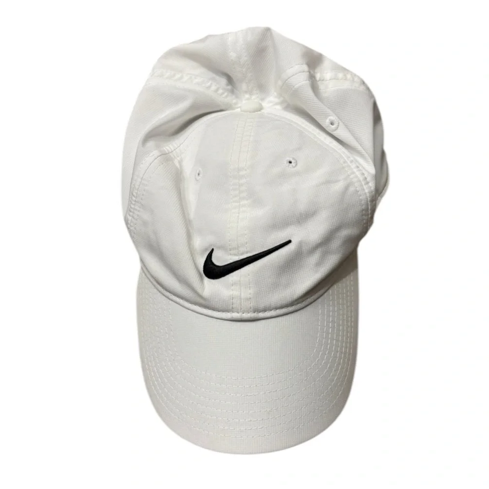 NIKE Classic White Hat with Black Swoosh -- Adjustable strap